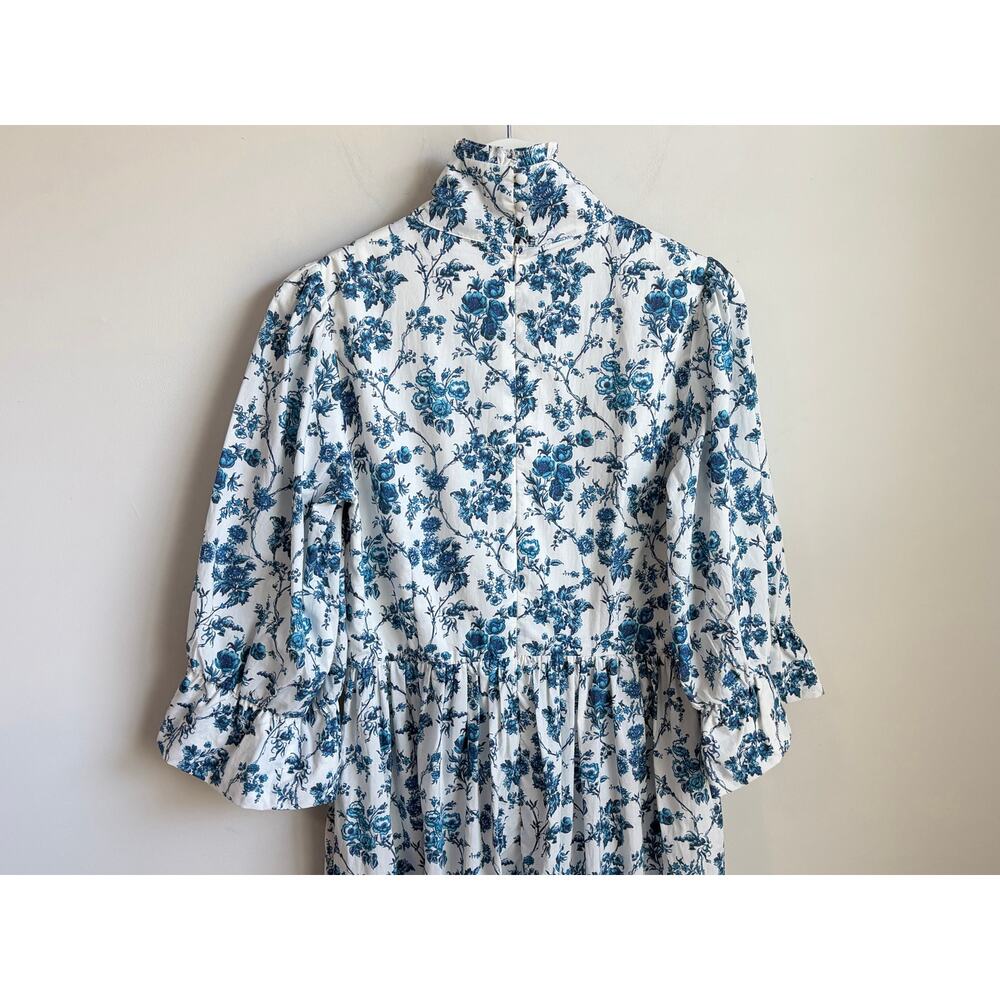 Meadows Clematis 3/4 Sleeve Mock Neck Midi Shirt Dress In Big Blue Floral US 6 - Picture 9 of 10